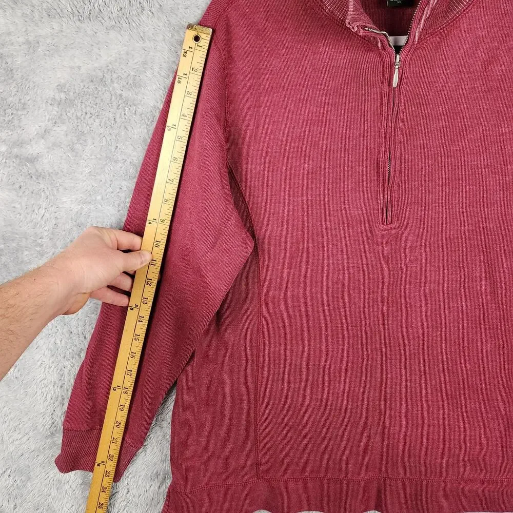 Eddie Bauer Sweater Mens XL Red Cotton Blend 1/4 Zip Mock Neck Knit Pullover